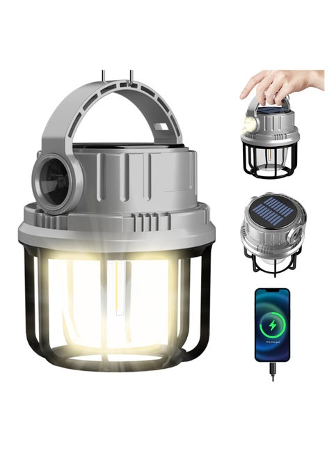 فانوس تخييم LED 300LM قابل لإعادة الشحن، بنك طاقة 2400 مللي أمبير، كابل USB، 6 أوضاع إضاءة متضمنة مع وضعين لمصدر الضوء، مصباح يدوي للمشي لمسافات طويلة والتخييم وانقطاع التيار الكهربائي