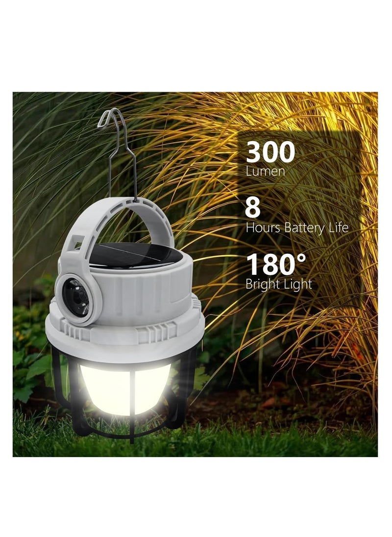 فانوس تخييم LED 300LM قابل لإعادة الشحن، بنك طاقة 2400 مللي أمبير، كابل USB، 6 أوضاع إضاءة متضمنة مع وضعين لمصدر الضوء، مصباح يدوي للمشي لمسافات طويلة والتخييم وانقطاع التيار الكهربائي