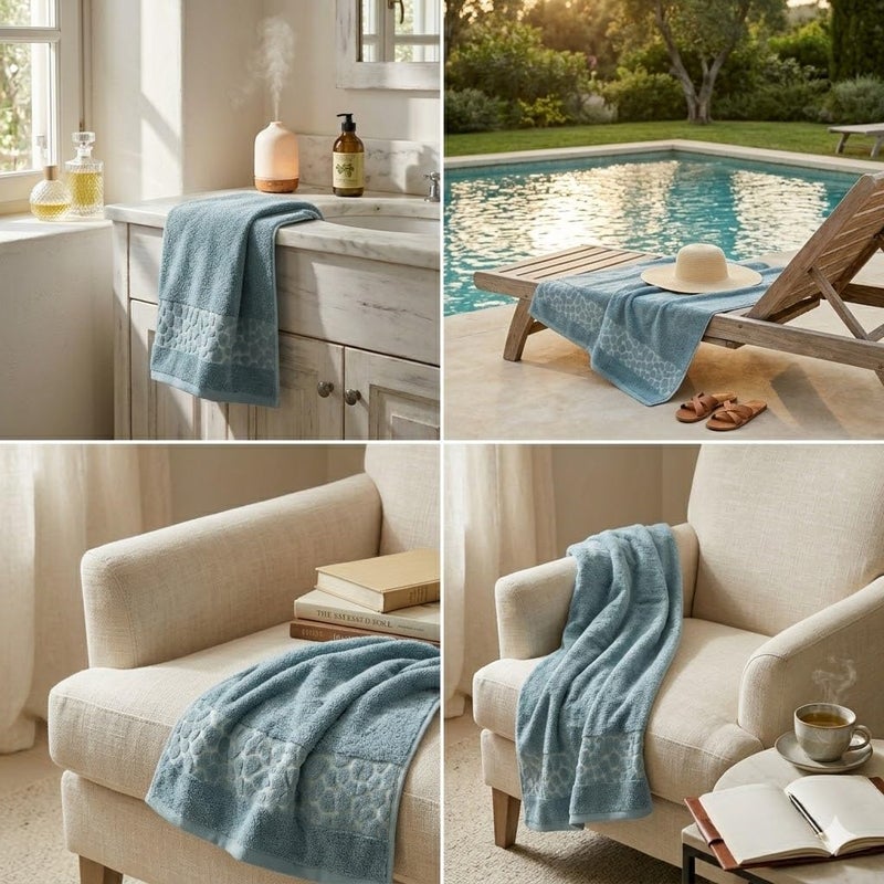 Egyptian Cotton Hand Towel, Full Terry Loop Design, Premium Soft & Highly Absorbent, 50x100 cm, 260g, Made in Egypt - petroleum - Image 3
