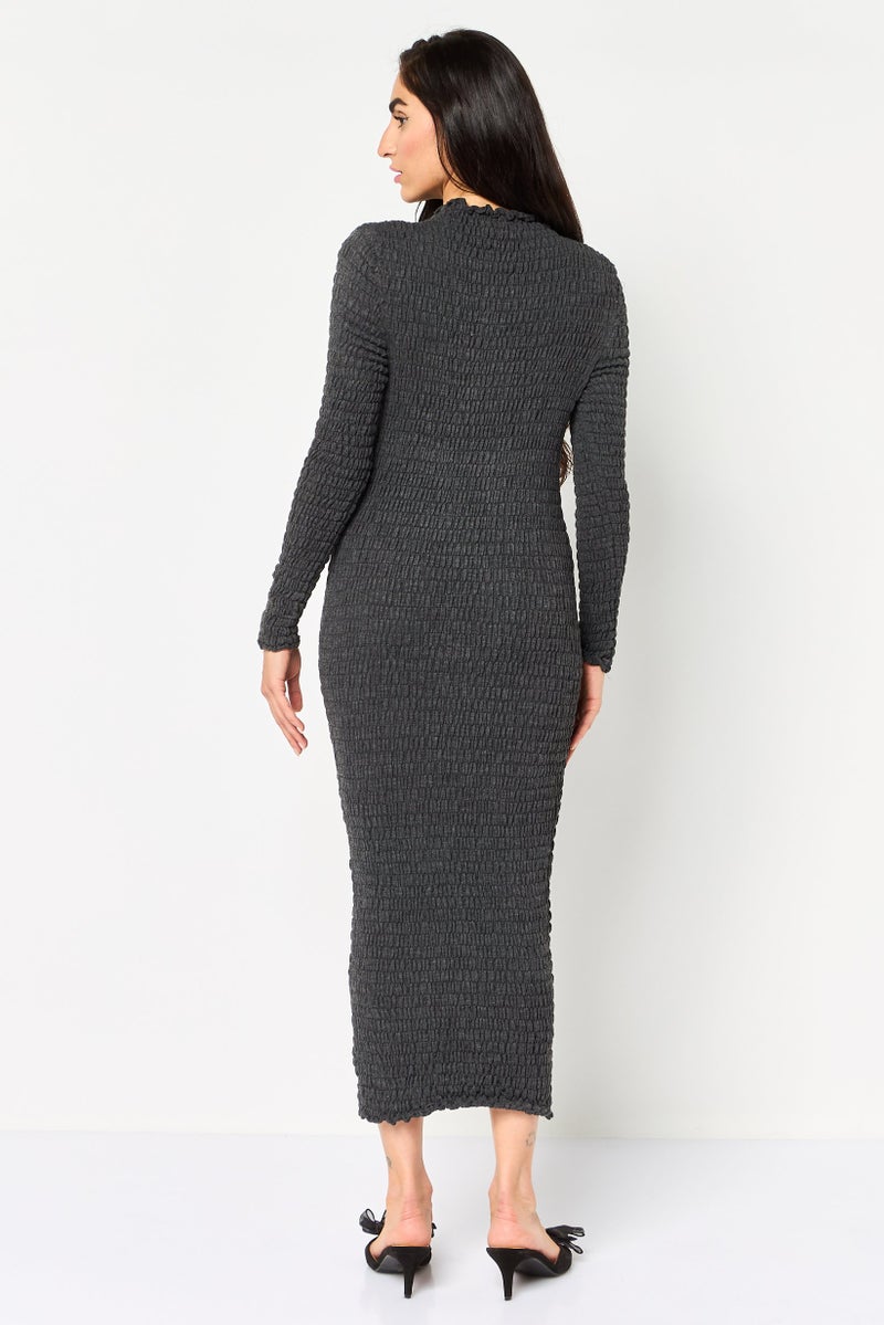 Reserved Women Textured Sweater Dress, Charcoal - Image 4