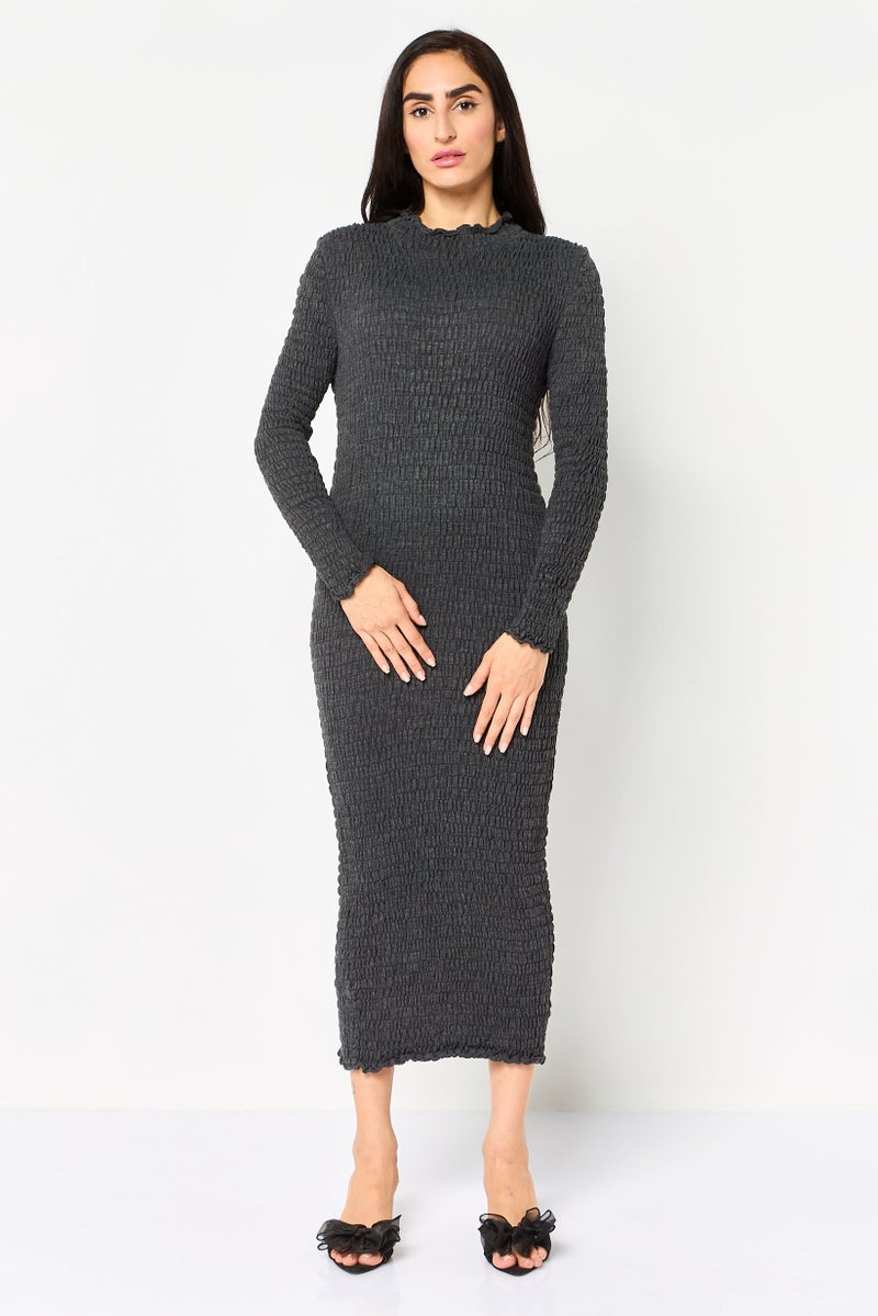 Reserved Women Textured Sweater Dress, Charcoal - Image 1