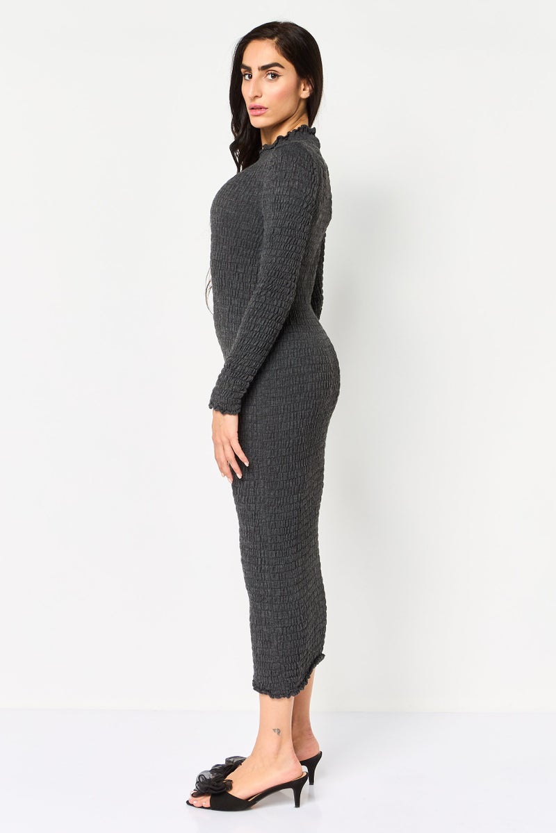 Reserved Women Textured Sweater Dress, Charcoal - Image 2
