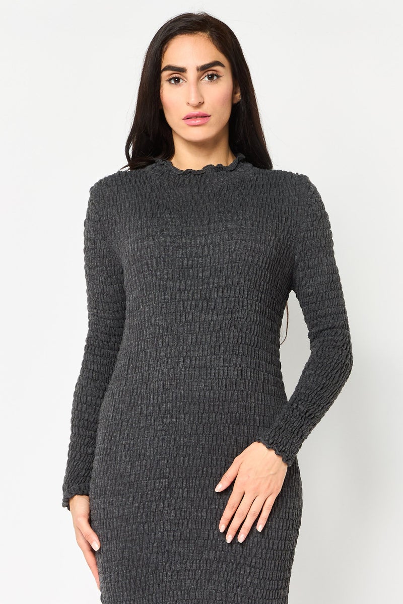 Reserved Women Textured Sweater Dress, Charcoal - Image 3