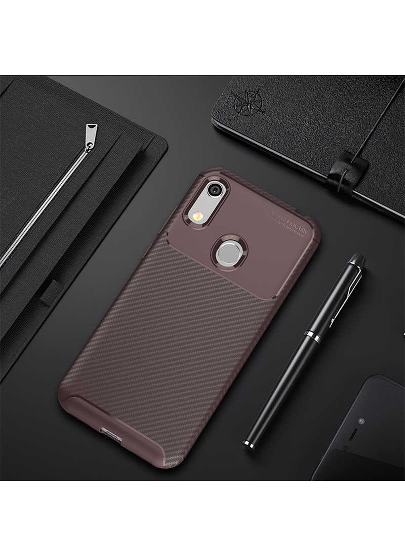 Nevarium - Huawei Honor 8A Case Carbon Textured Silicone - Brown - Image 1