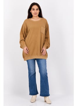 Aerie Women Crew Neck Long Sleeves Plain Sweatshirts, Tan  - Image 4