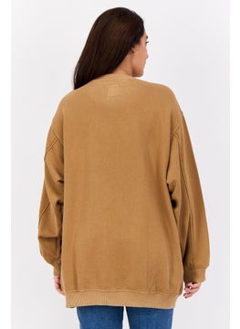 Aerie Women Crew Neck Long Sleeves Plain Sweatshirts, Tan  - Image 3