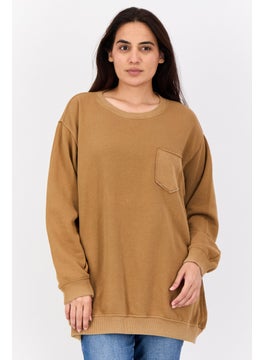 Aerie Women Crew Neck Long Sleeves Plain Sweatshirts, Tan  - Image 1