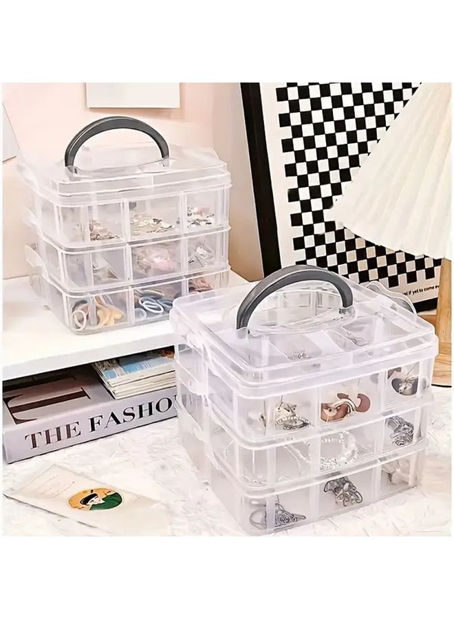Transparent 3 Tier Stackable Storage Box 18 Grids Detachable Compartments Organizer - Image 4