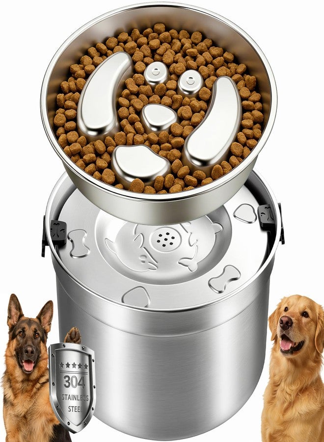 CourtyardAid 3.2L/108oz No Spill Dog Water Bowl & 4 Cups Slow Feeder Bowl Set - 304 Stainless Steel, Splash Proof Anti Slobber Stopper for Dogs, Slow Drinking & Eating Puzzle Bowl for Large Medium Small Breeds - Image 1