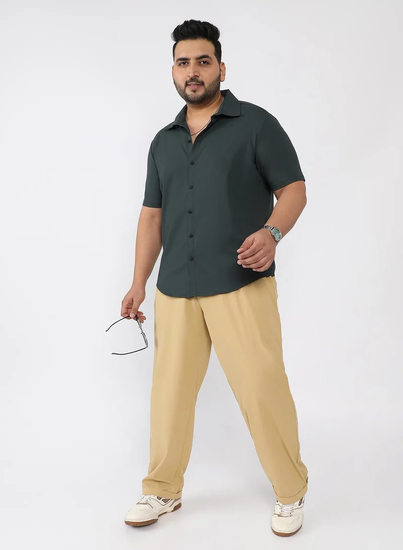Instafab Plus  Men Pleated-Twill Tailored Trousers | Mid-Rise , Side Elasticated Stretch | Button Closure , Cuffed-Straight Hem | Solid Twill | Woven Fabric For Casual & Office Wear | Buff Beige for Men | Best Price UAE