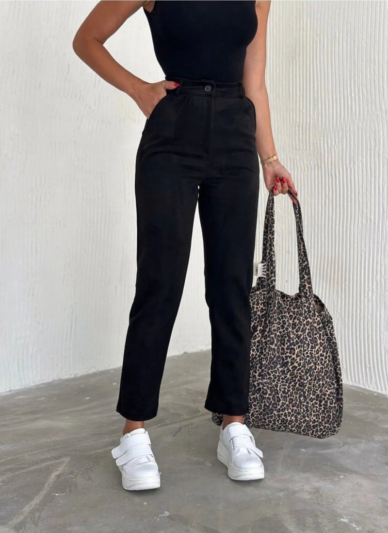 Swana Women's Suede Carrot Trousers  - Image 4