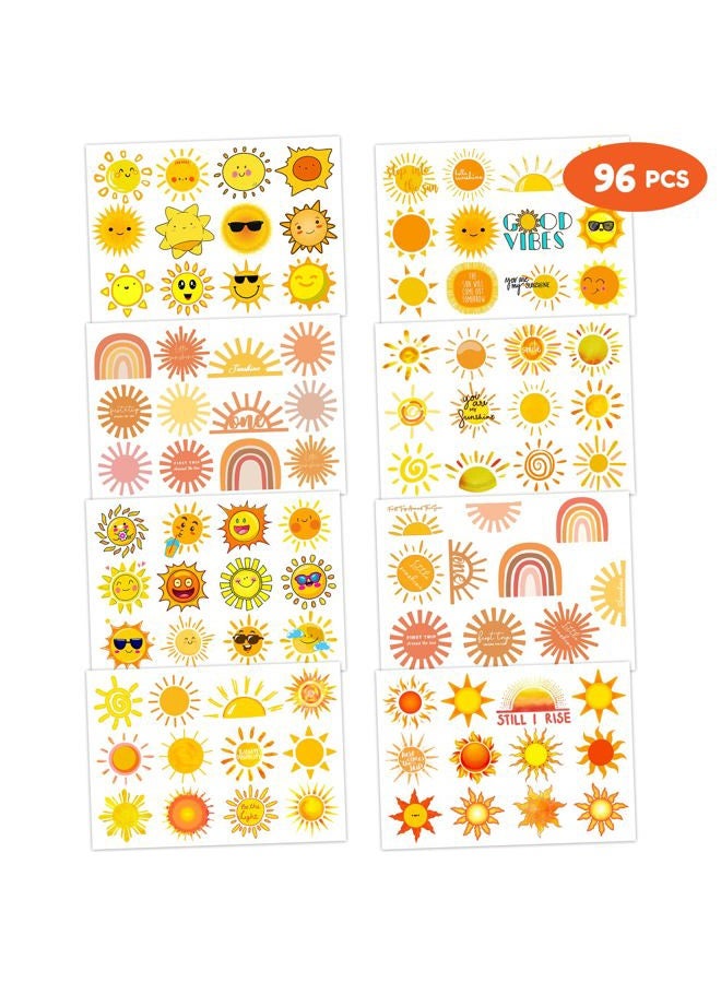 Sun Tattoo Temporary Tattoos Theme Birthday Party Decorations Supplies Favors Cute Stickers 8 Sheets 96 PCS Gifts for Kids Boys Girls Classroom Rewards Prizes Christmas - Image 3