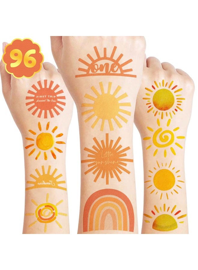 Sun Tattoo Temporary Tattoos Theme Birthday Party Decorations Supplies Favors Cute Stickers 8 Sheets 96 PCS Gifts for Kids Boys Girls Classroom Rewards Prizes Christmas - Image 1