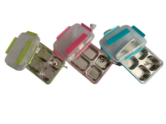 Yorten Lunch Box Sealed Leakage Proof Stainless Steel Lunch Box with ForkBox for Kids Tiffin Box, Lunch Box Spoon Lid Office Food Container 4 Compartment (Multi Color) - Image 3