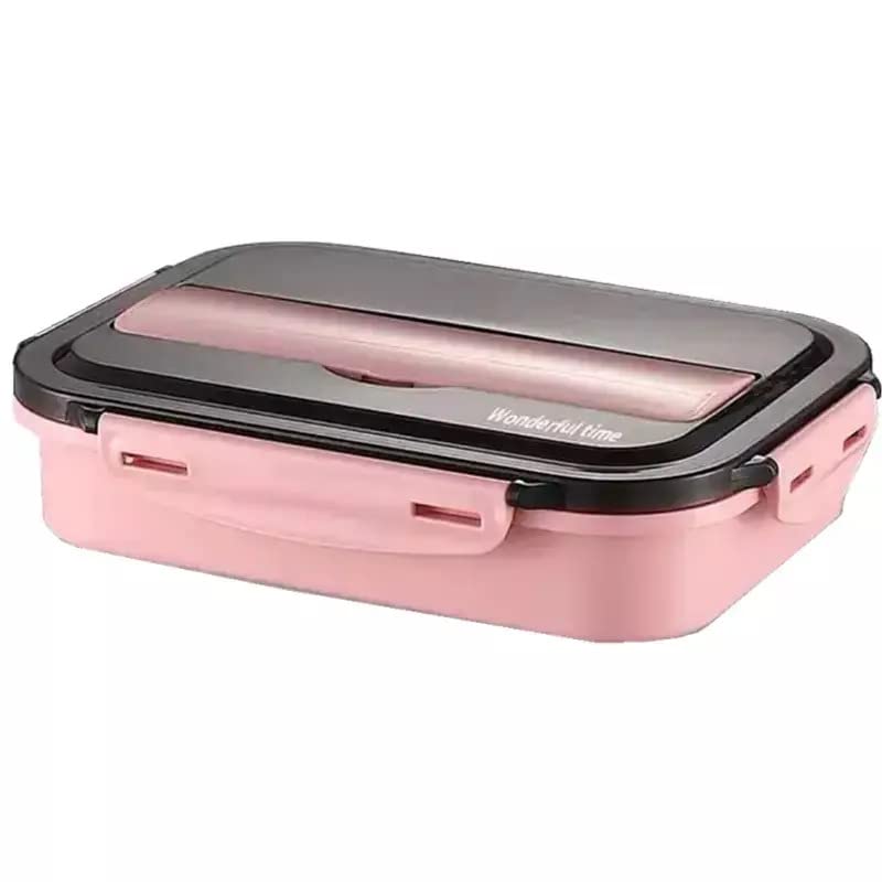 Yorten Lunch Box Sealed Leakage Proof Stainless Steel Lunch Box with ForkBox for Kids Tiffin Box, Lunch Box Spoon Lid Office Food Container 4 Compartment (Multi Color) - Image 1