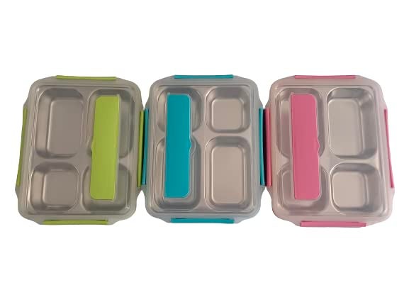 Yorten Lunch Box Sealed Leakage Proof Stainless Steel Lunch Box with ForkBox for Kids Tiffin Box, Lunch Box Spoon Lid Office Food Container 4 Compartment (Multi Color) - Image 5