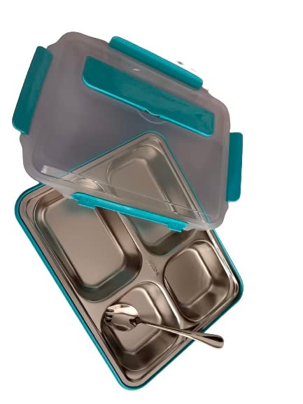 Yorten Lunch Box Sealed Leakage Proof Stainless Steel Lunch Box with ForkBox for Kids Tiffin Box, Lunch Box Spoon Lid Office Food Container 4 Compartment (Multi Color) - Image 4