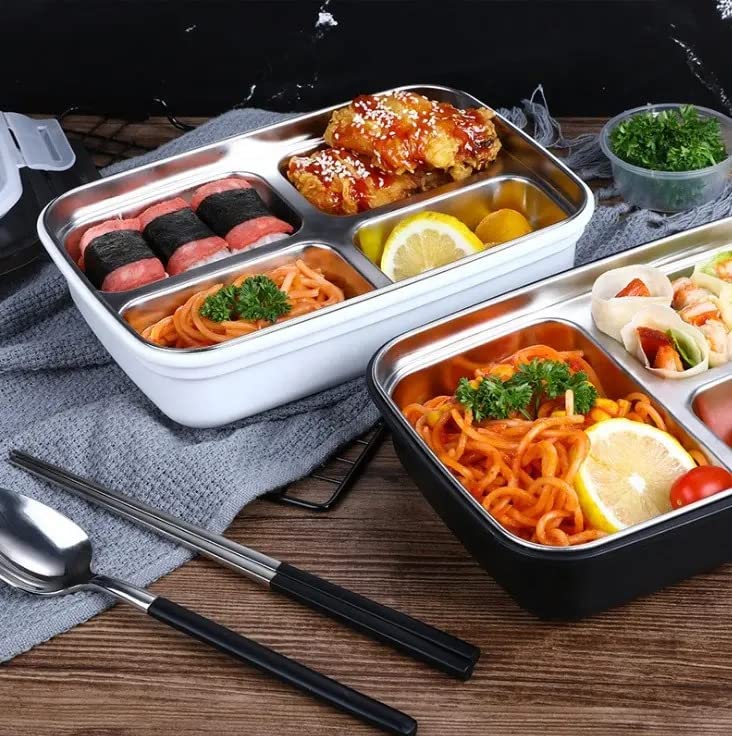 Yorten Lunch Box Sealed Leakage Proof Stainless Steel Lunch Box with ForkBox for Kids Tiffin Box, Lunch Box Spoon Lid Office Food Container 4 Compartment (Multi Color) - Image 2
