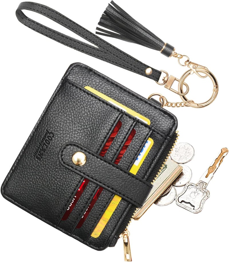 COOLANS Silicone Bracelet Wristlet Wallet Credit Card Holder RFID,ID Window,Key Ring Tassel,Slim Wallet Women Keychain Purse - Image 1