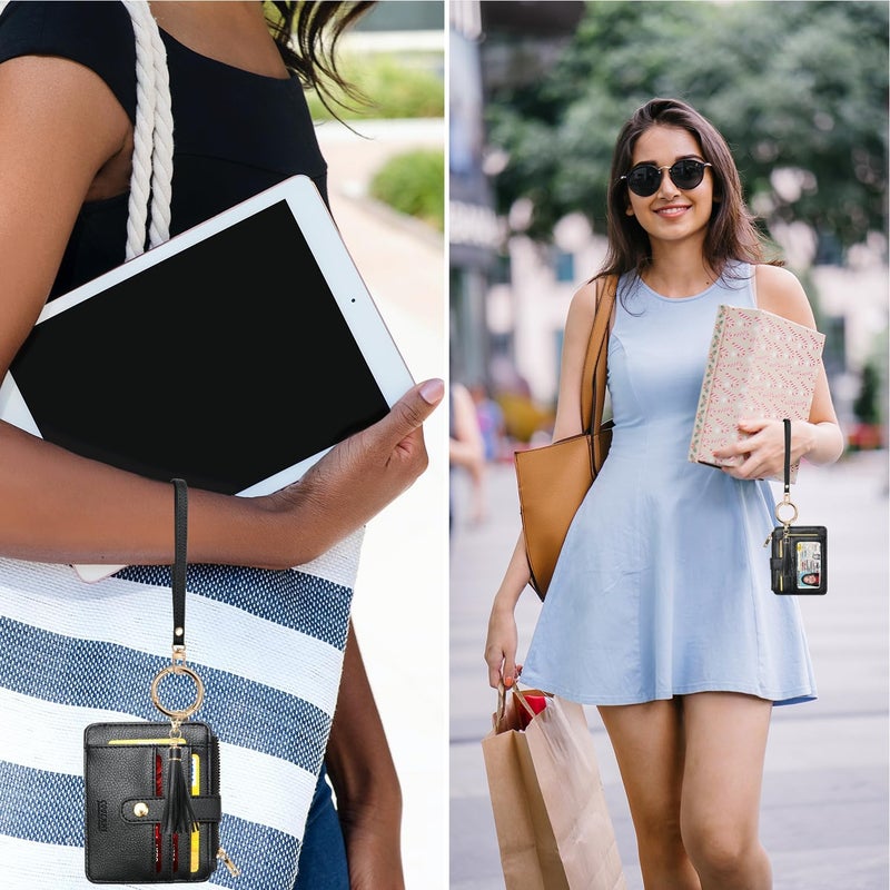 COOLANS Silicone Bracelet Wristlet Wallet Credit Card Holder RFID,ID Window,Key Ring Tassel,Slim Wallet Women Keychain Purse - Image 3