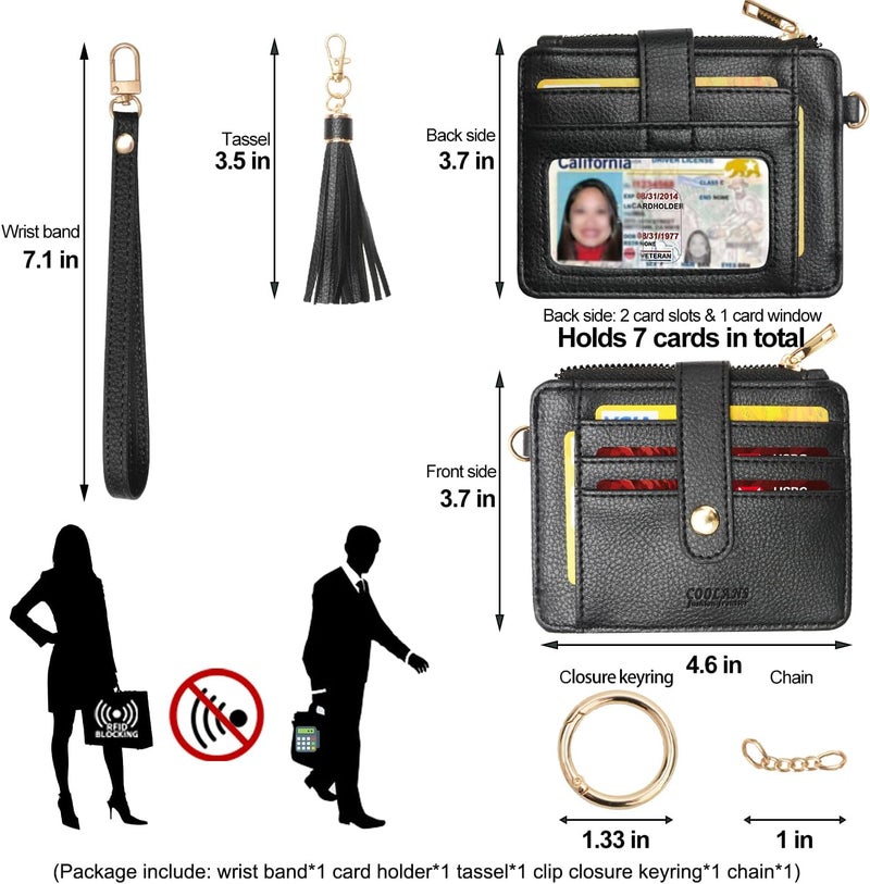 COOLANS Silicone Bracelet Wristlet Wallet Credit Card Holder RFID,ID Window,Key Ring Tassel,Slim Wallet Women Keychain Purse - Image 2