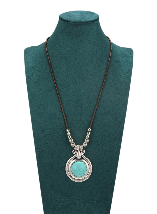 joymiao Chunky Necklace for Women Bohemian Long Leather Rope Necklace with Silver Turquoise Pendant Hippie Statement Jewelry - Image 4