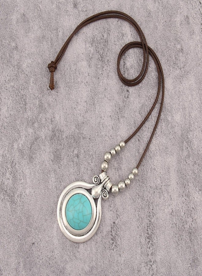 joymiao Chunky Necklace for Women Bohemian Long Leather Rope Necklace with Silver Turquoise Pendant Hippie Statement Jewelry - Image 5