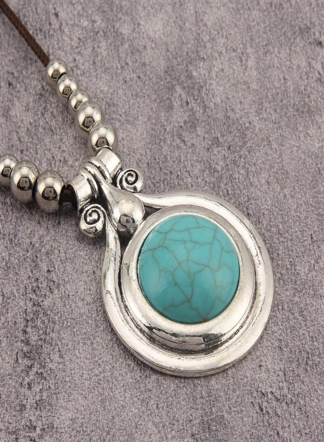 joymiao Chunky Necklace for Women Bohemian Long Leather Rope Necklace with Silver Turquoise Pendant Hippie Statement Jewelry - Image 3