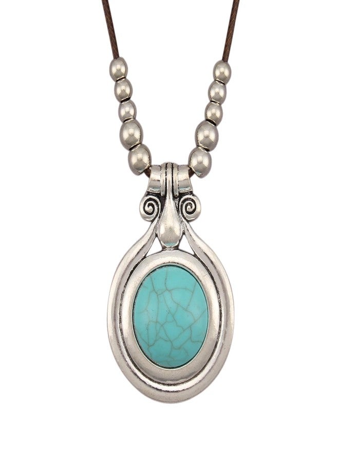 joymiao Chunky Necklace for Women Bohemian Long Leather Rope Necklace with Silver Turquoise Pendant Hippie Statement Jewelry - Image 1