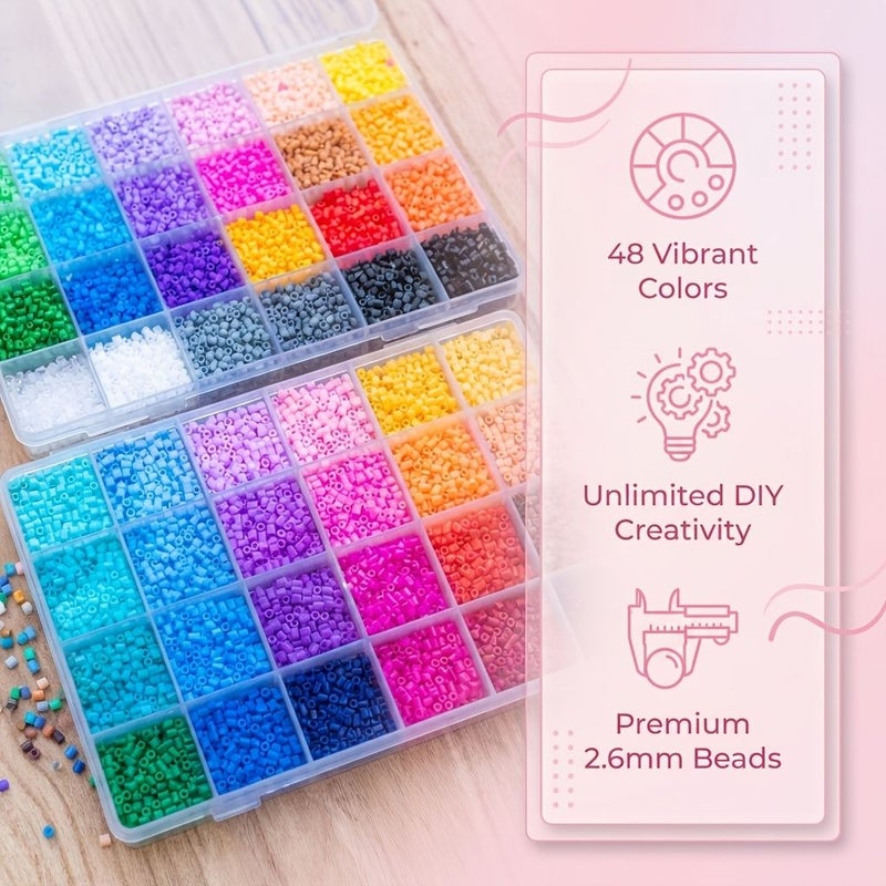 48 Colors Hama Beads 2 Boxes Pixel Art Puzzle Plastic Craft Gift - Image 5