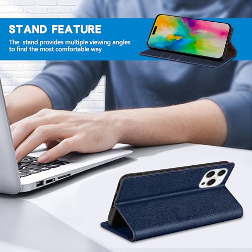 ZZXX for iPhone 16 Pro Max Wallet Case with [RFID Blocking] Card Slot Stand Strong Magnetic Leather Flip Fold Protective Phone Case for iPhone 16 Pro Max Case Wallet(Blue-6.9 inch) - Image 5