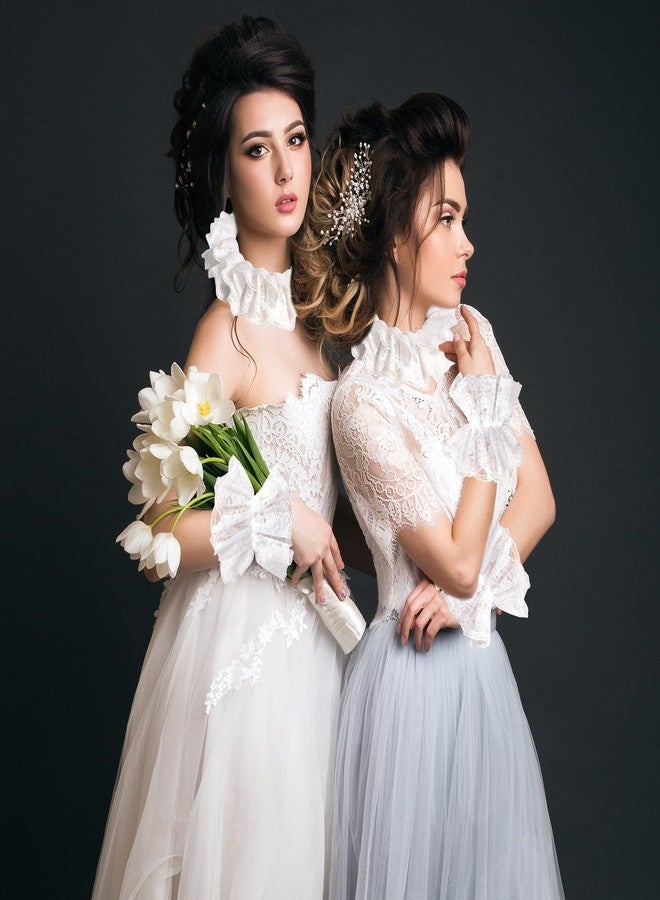 Parma77 Vintage Victorian Style White Lace Wrist Cuffs with Bow, Ruffled Wedding Costume Accessory - Image 4