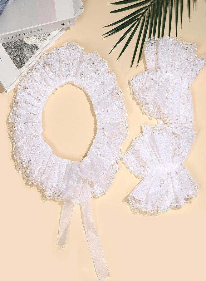 Parma77 Vintage Victorian Style White Lace Wrist Cuffs with Bow, Ruffled Wedding Costume Accessory - Image 2