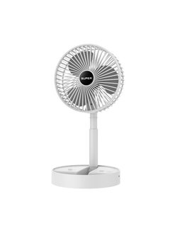 Super Foldable Telescopic Fan Wireless Portable Desk Fan USB Rechargeable Built-in Battery 2000mAh Adjustable Height 3 Speeds Mini Desktop Fan For Outdoor Household Home Bedroom And Office Use White  - Image 5