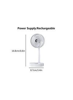 Super Foldable Telescopic Fan Wireless Portable Desk Fan USB Rechargeable Built-in Battery 2000mAh Adjustable Height 3 Speeds Mini Desktop Fan For Outdoor Household Home Bedroom And Office Use White  - Image 3
