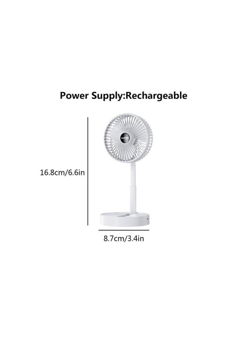 Super Foldable Telescopic Fan Wireless Portable Desk Fan USB Rechargeable Built-in Battery 2000mAh Adjustable Height 3 Speeds Mini Desktop Fan For Outdoor Household Home Bedroom And Office Use White - Image 3