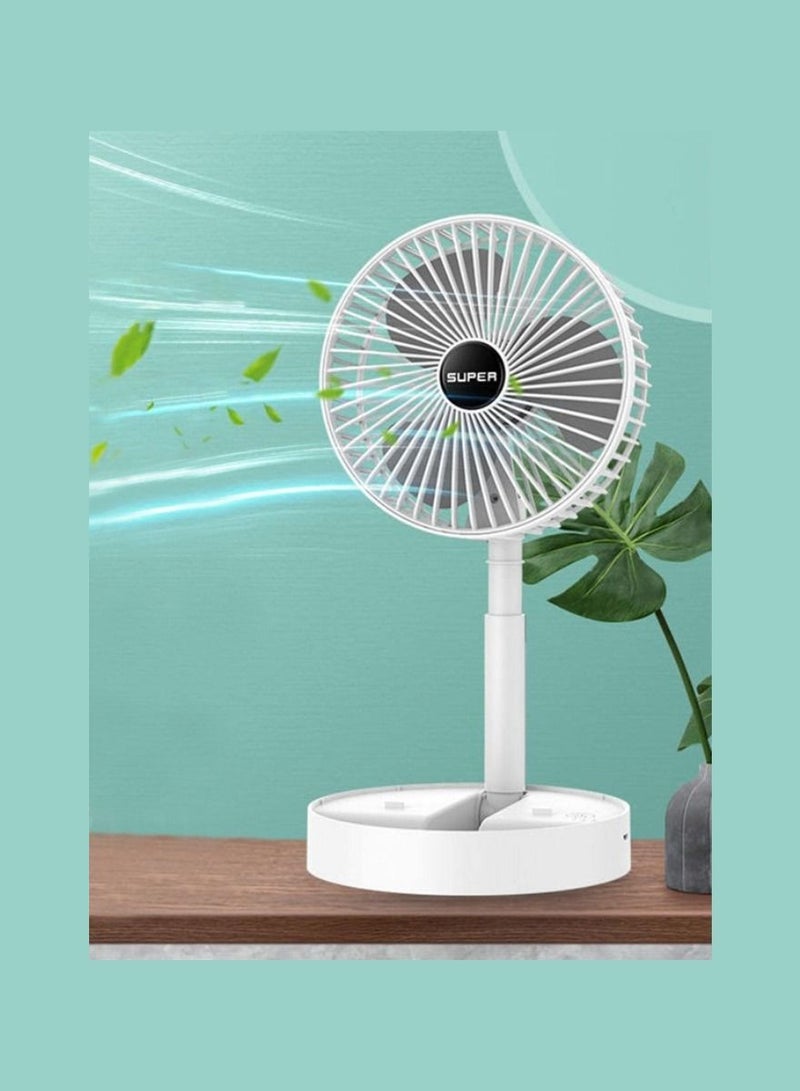 Super Foldable Telescopic Fan Wireless Portable Desk Fan USB Rechargeable Built-in Battery 2000mAh Adjustable Height 3 Speeds Mini Desktop Fan For Outdoor Household Home Bedroom And Office Use White - Image 4