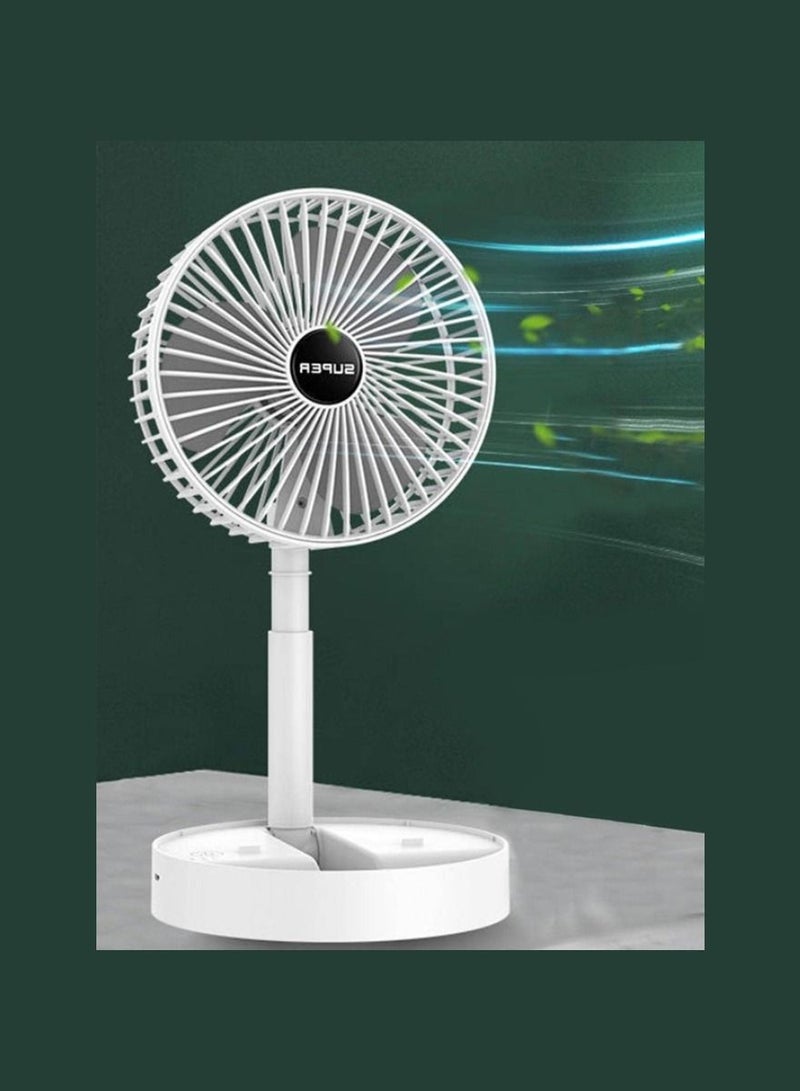 Super Foldable Telescopic Fan Wireless Portable Desk Fan USB Rechargeable Built-in Battery 2000mAh Adjustable Height 3 Speeds Mini Desktop Fan For Outdoor Household Home Bedroom And Office Use White - Image 2