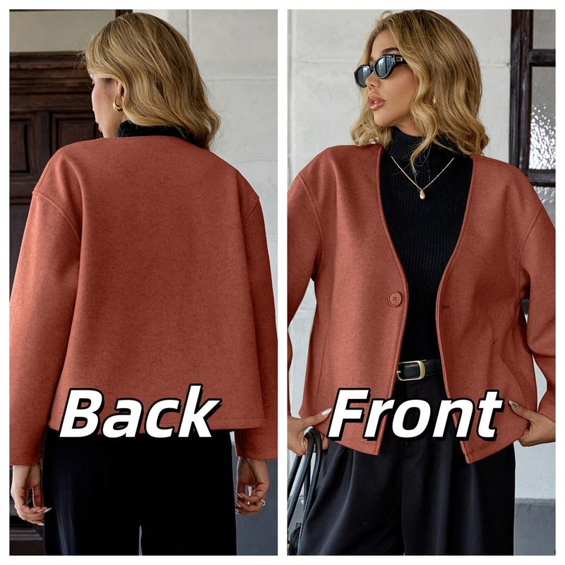 HOTIAN Women Cropped Wool Blend Coats Long Sleeve Coat Jacket Peacoat Fall Winter Outwear Overcoat - Image 2
