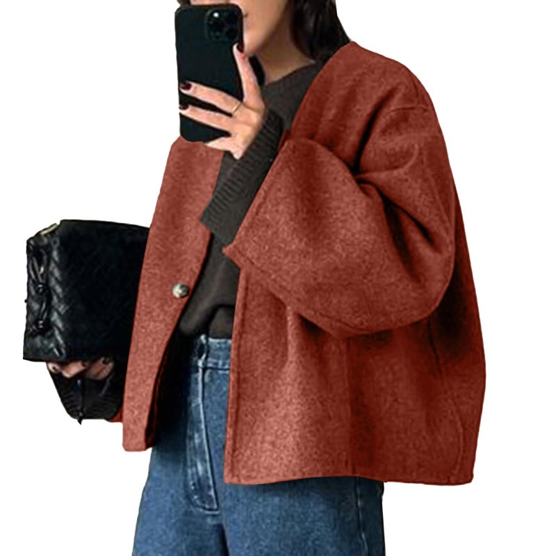 HOTIAN Women Cropped Wool Blend Coats Long Sleeve Coat Jacket Peacoat Fall Winter Outwear Overcoat - Image 1