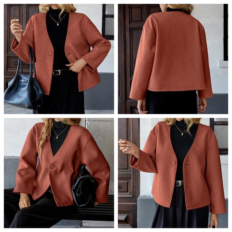 HOTIAN Women Cropped Wool Blend Coats Long Sleeve Coat Jacket Peacoat Fall Winter Outwear Overcoat - Image 4