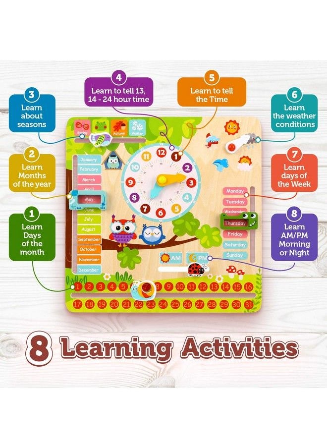 Pidoko Kids - Montessori Toys For Toddlers 3 Years All About Today Board 4 Year Old Learning Materials For Preschool Wooden Calendar And Learning Clock Educational Gifts For Boys And Girls - Image 1