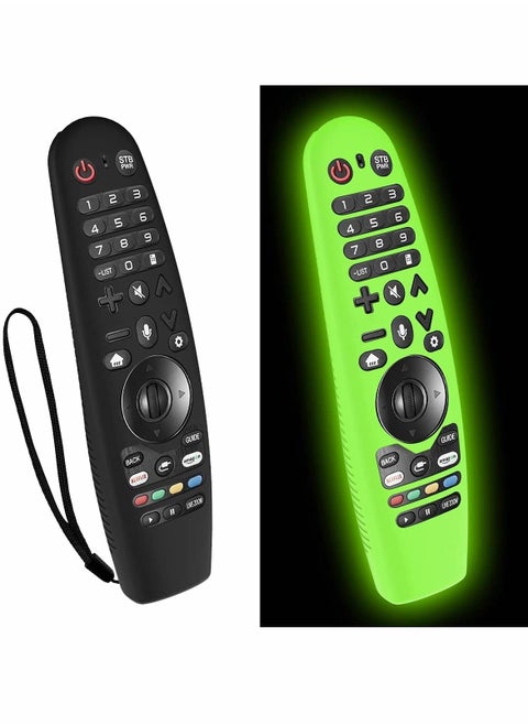Upgraded Protective Cover for LG AN-MR600 / LG AN-MR650 / AN-MR18BA / AN-MR19BA Remote Control Case for LG Smart TV,Silicone Case Anti/Drop/Slip/Dust/Water (Black+Glowing Green)2Pcs