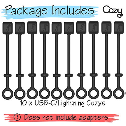 Cozy [10-Pack Silicone Charging Cable Keeper and Adapter Tether - Compatible with Micro USB and Apple Pencil Charging Components - Secure Black Cord Holders for Keychain, Car, and Travel - Image 5