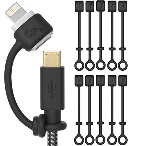 Cozy [10-Pack Silicone Charging Cable Keeper and Adapter Tether - Compatible with Micro USB and Apple Pencil Charging Components - Secure Black Cord Holders for Keychain, Car, and Travel - Image 1
