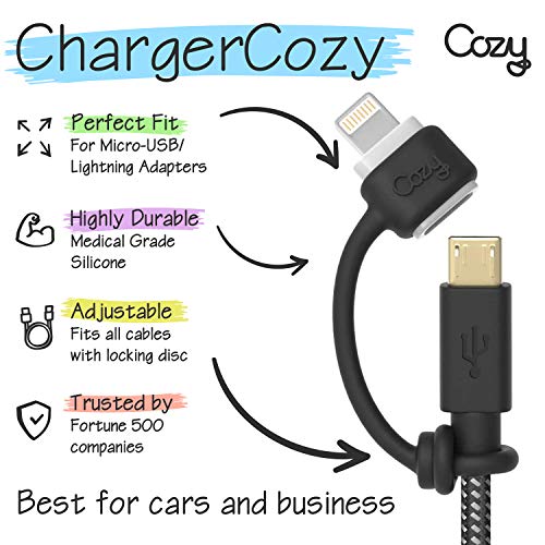 Cozy [10-Pack Silicone Charging Cable Keeper and Adapter Tether - Compatible with Micro USB and Apple Pencil Charging Components - Secure Black Cord Holders for Keychain, Car, and Travel - Image 4