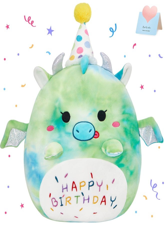 BSTAOFY 15'' Cute Happy Birthday Dinosaur Soft Plush Pillow Green Dinosaur Birthday Stuffed Animal Gifts for Boys Girls Baby Kids - Image 1