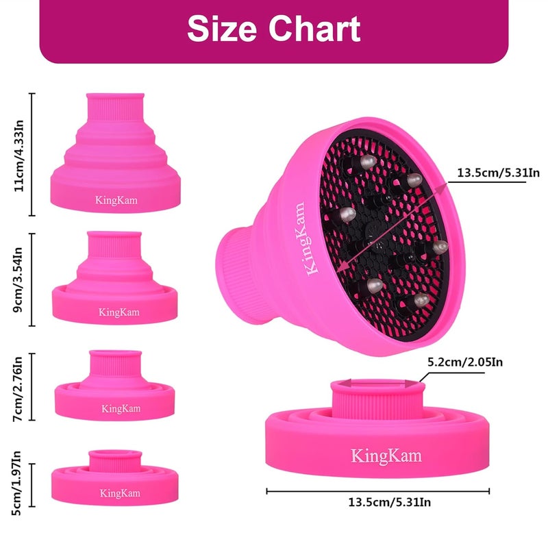 KingKam Collapsible Silicone Hair Dryer Diffuser - Travel and Easy Storage - Fit Most Hair Dryers with Nozzle Diameter D-1.575Inch to 1.968 Inch (4-5cm) - Pink - Image 5