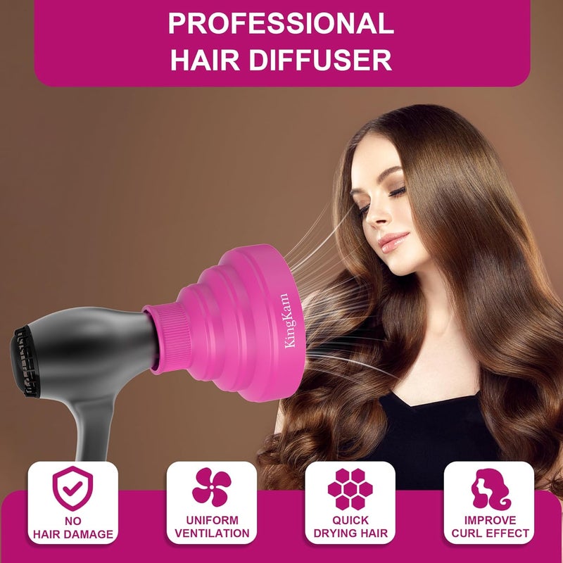 KingKam Collapsible Silicone Hair Dryer Diffuser - Travel and Easy Storage - Fit Most Hair Dryers with Nozzle Diameter D-1.575Inch to 1.968 Inch (4-5cm) - Pink - Image 2