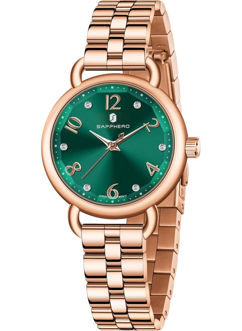 SAPPHERO luxury women's watch with stainless steel strap, pointer quartz movement, 5 ATM water resistant, perfect gift for women - Image 1